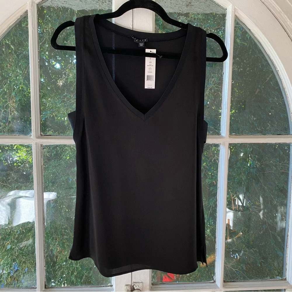 Theory Alwa Silk Modern GGT Black V-Neck Tank Top - Picture 4 of 7